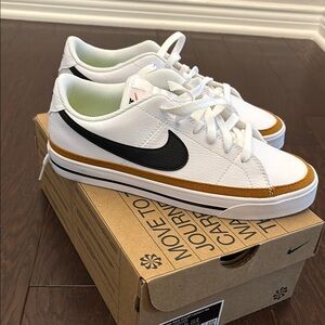 Nike Women's White and Black Sneakers with Tan Accents